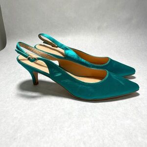 ComeShun green kitten heel sling backs US 10